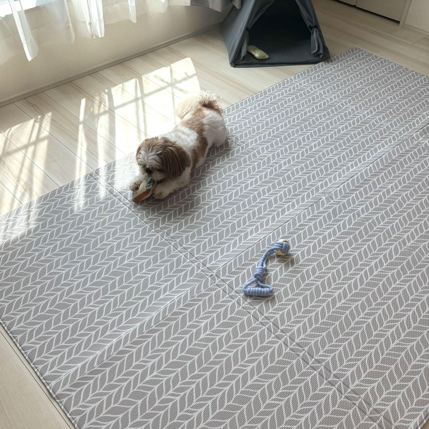 ペットマット 防水 PVC素材 折り畳み 大判 140×230cm カットできる 猫 犬用 国内抗菌検査実証&子供向け製品の品質検査実証 プレイマット フロアマット 床暖房対応 (ホワイトライン/Le
