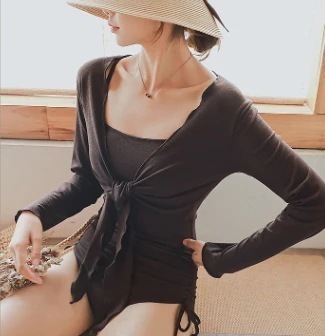 水着 スイムウェア ワンピース水着 フィットネス水着 羽織り ワンピース 体系カバー 二の腕カバー リボン ニット 伸縮性 セット 2点セット お得 かわいい 大人可愛い きれいめ セクシー シンプル