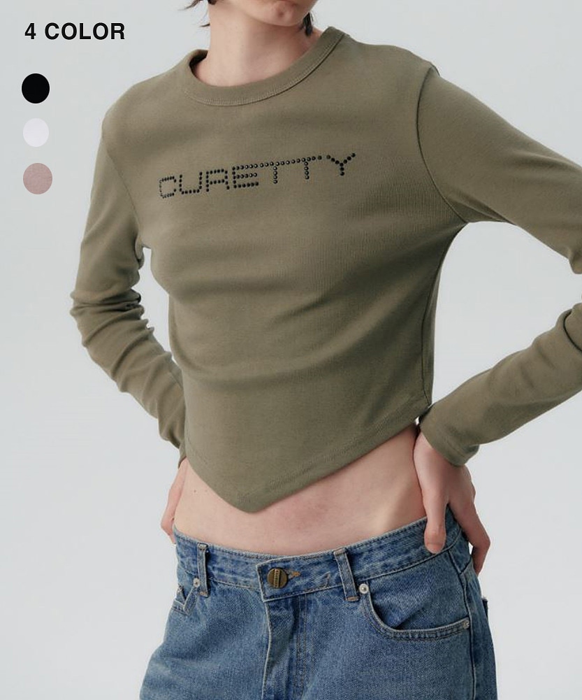 C DIAGONAL HEMLINE LONG SLEEVE T-SHIRT