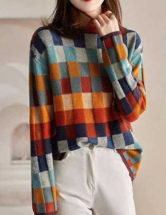 きれいめレディースファッション トップス S M L XL 2XL タートルネックのマルチカラー