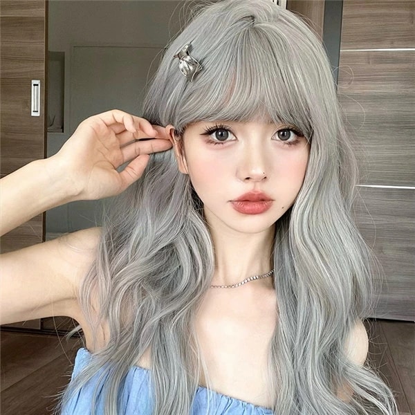 銀髪 ウィッグ メッシュ レディース フルウィッグ ロング 巻き髪 前髪あり 可愛い かわいい 大人用 コスプレ ロリータ ゴスロリ コスチューム 原宿風 仮装 超自然 かつら wig4 Lolita