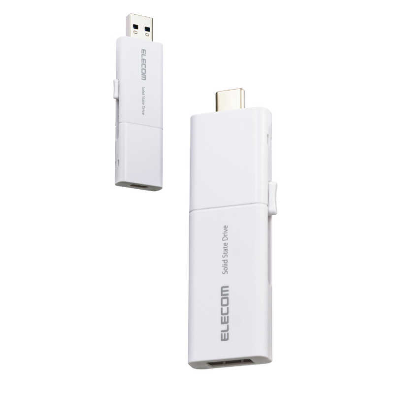 エレコム　ELECOM　SSD 外付け 500GB 読込最大420MB/秒 スライド式 USB Type-C/USB-A 両対応 ホワイト　ESDEWB0500GWHR