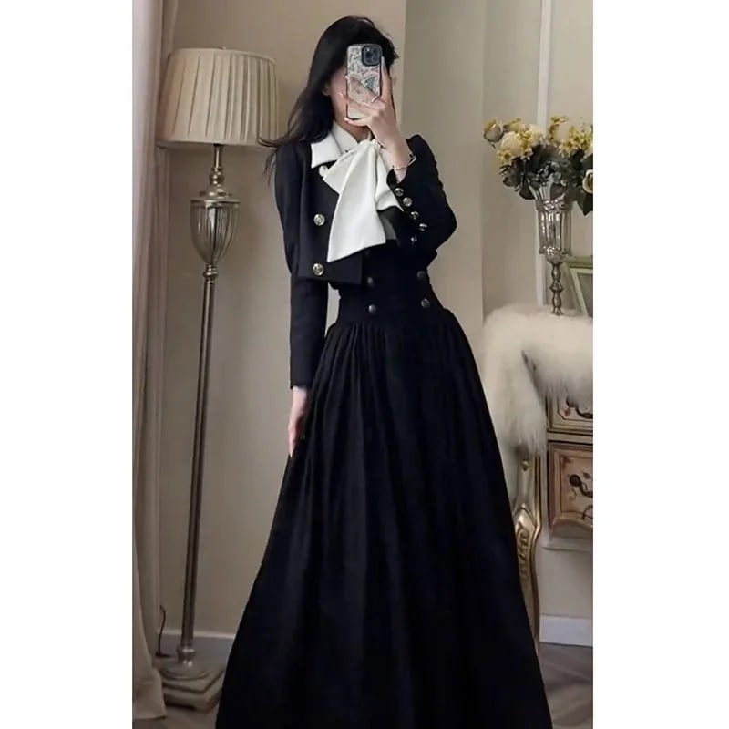 婦人服 ファッション ウェア 黒 長袖 コート ウエストスカート スーツ 初