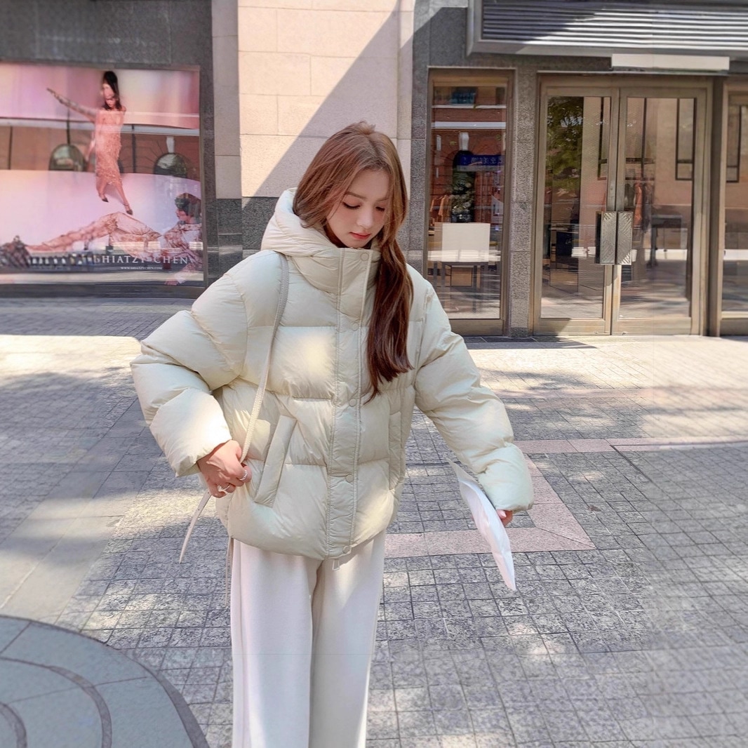 2025ダウンコットンジャケットレディースキャンディーカラーショートフード付きコットンジャケットレディース厚手のコットンジャケットリトルピープル用