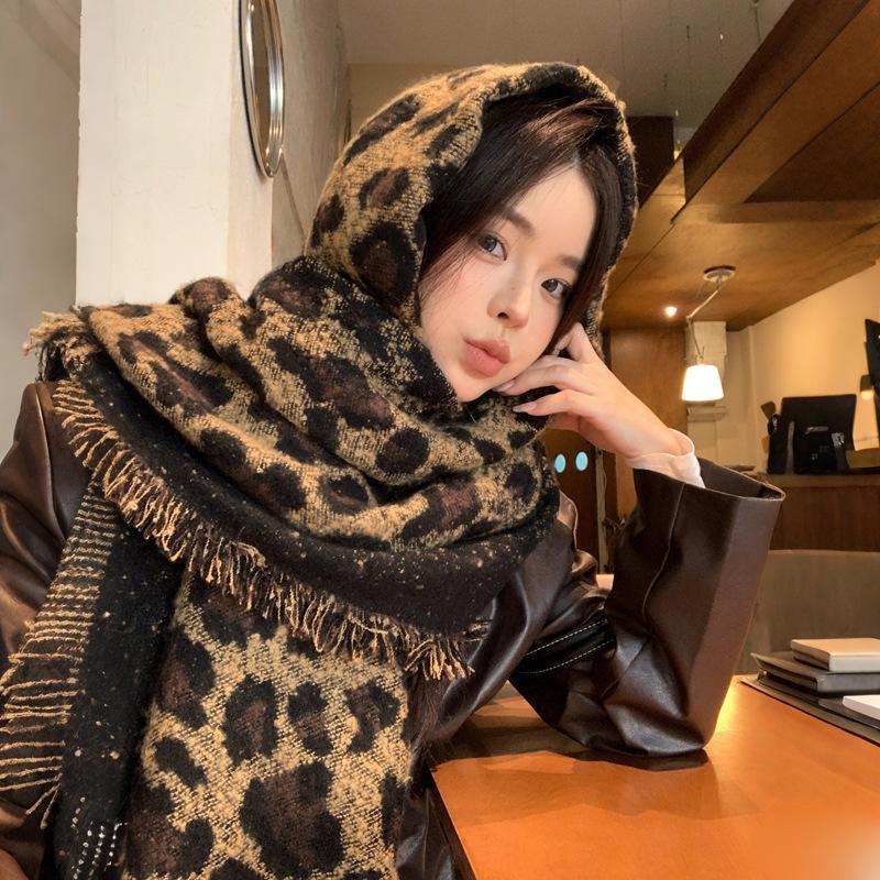 レディース ヒョウ柄マフラー 秋冬 韓国風 高級 レトロ ニッチ 厚手 暖かい ネックウォーマー