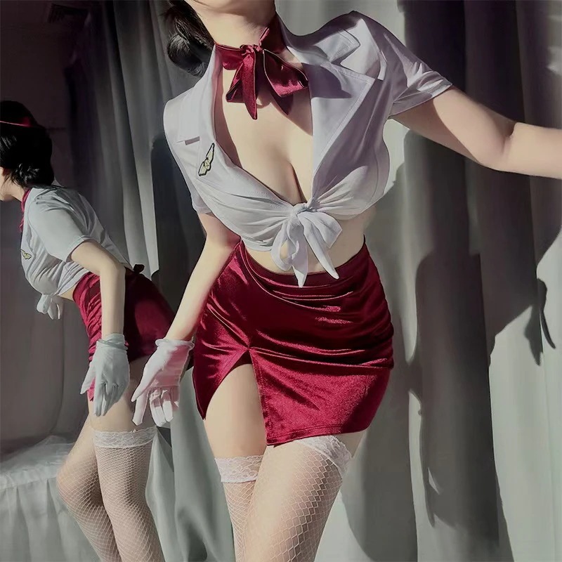 【1点ご購入 で10点プレゼントいたします】下着制服あでやかバンド制服風深V開叉小胸バッグヒップスカートスーツ