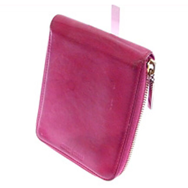 ラウンドファスナー財布 ロゴ レッド 中古