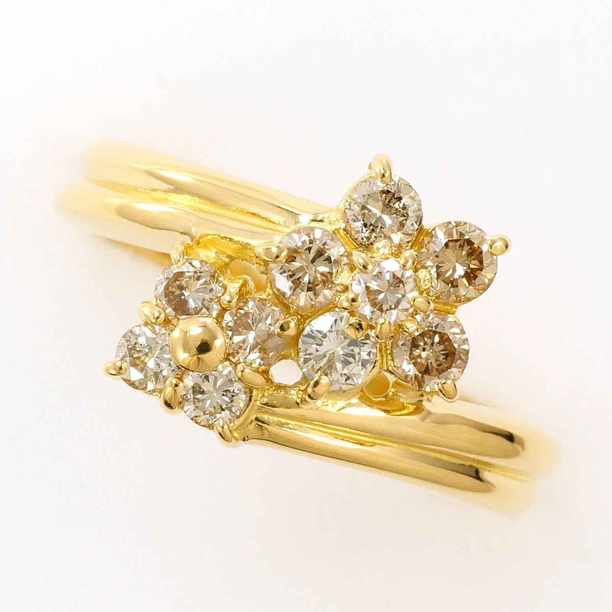 K18 18金 YG イエローゴールド リング・指輪 8号 ブラウンダイヤモンド 0.50 ct 総重量約2.5g 中古