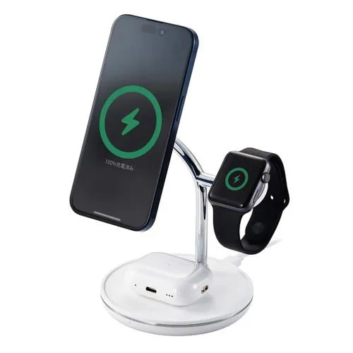 エレコム W-MS08WH 3in1ワイヤレス充電器 スタンド型 Qi2規格対応