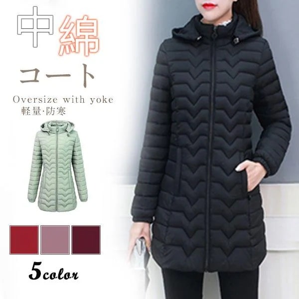 品質いいな品中綿コートレディースロング丈アウター中綿ジャケットコート厚フード付き中綿入り防寒軽量冬暖かい防風大きいサイズ