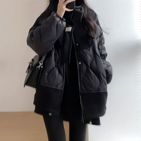 【秋冬定番】 長袖フェミニン切り替えスタンドネックジッパー中綿コート