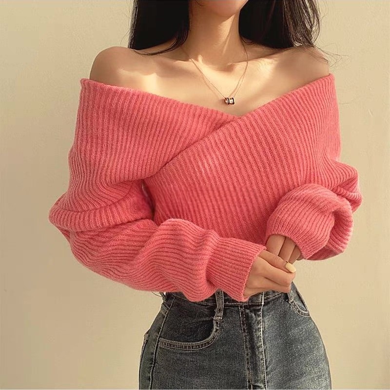 レディース トップス ニット セーター プルオーバー 長袖 萌袖 オフショルダー タイト スリム 細身 スマート フェミニン ストリート ハイウエスト リブニット かわいい 大人可愛い シンプル 6,494円