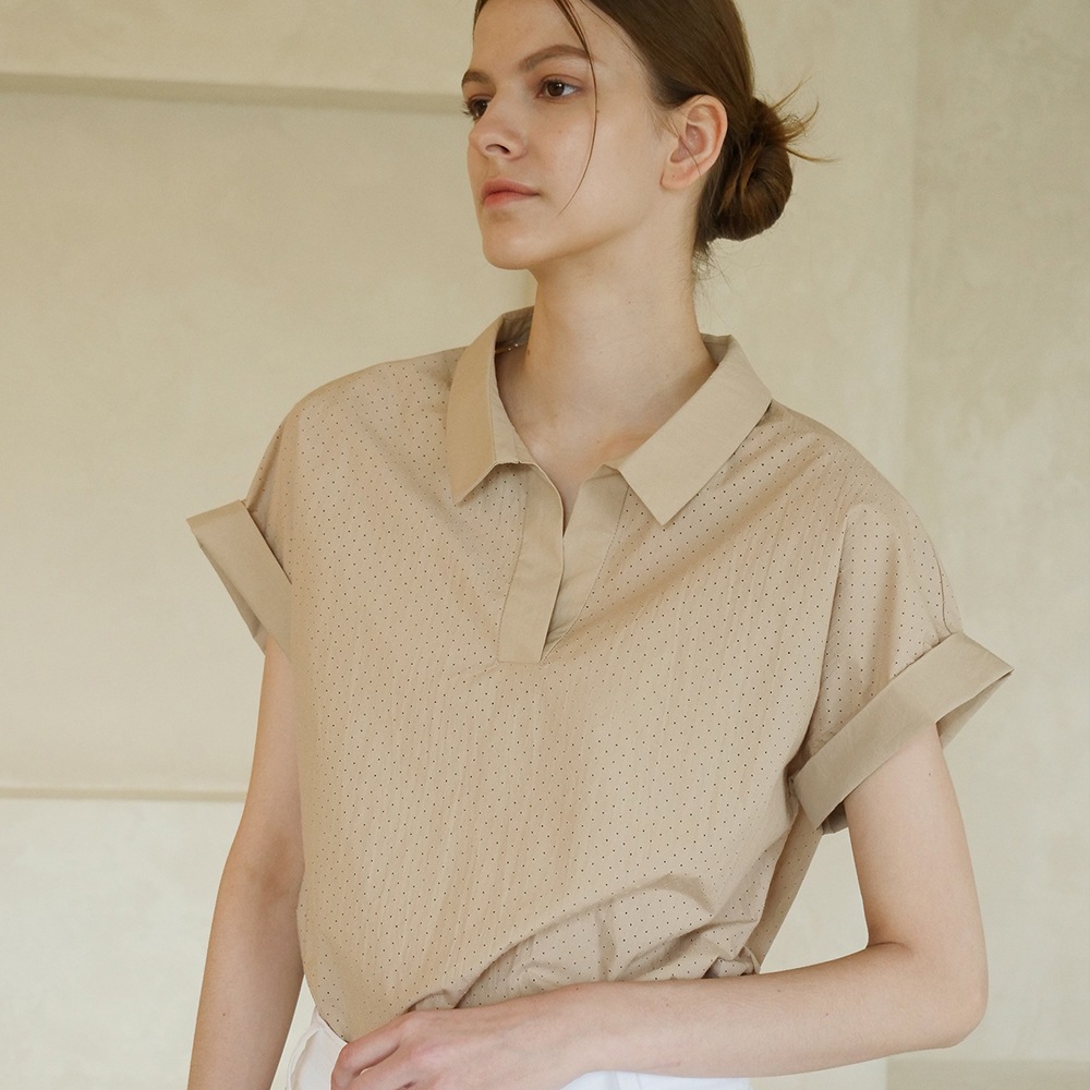 ACUD パンチングディテールシャツブラウス_ベージュ