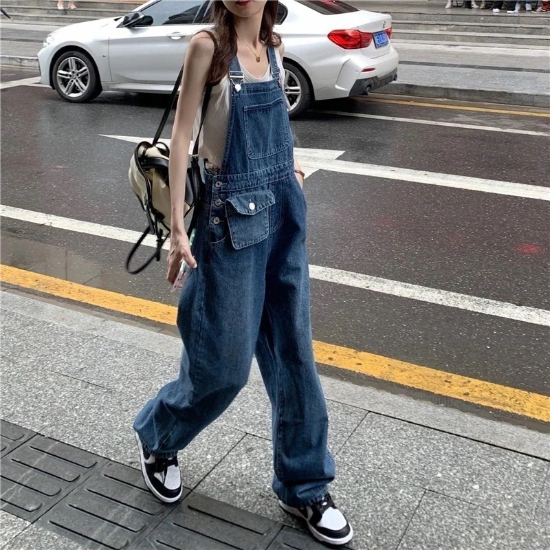 【新品】【Tk大人気】デニム 韓国ファッション ワイドパンツ サロペット ロングパンツ ワイドパンツins 減齢 ゆったりスリムストレート 新型 女性 アメリカンレトロストラップジーンズ