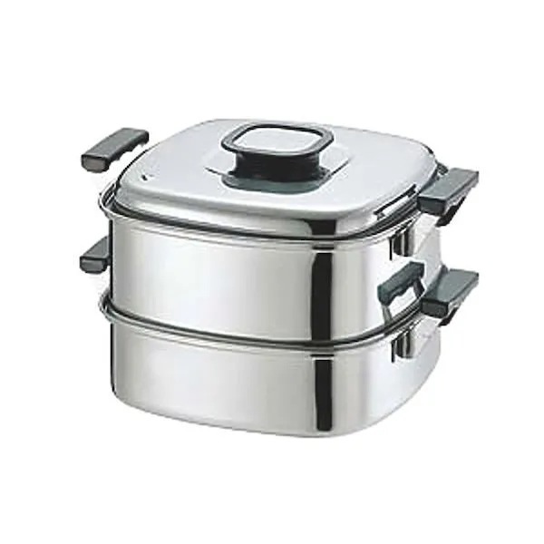 4589511091456 神子島製作所 PE 18－0角蒸器 2段 29cm 290x290 桃印18-0角型蒸器