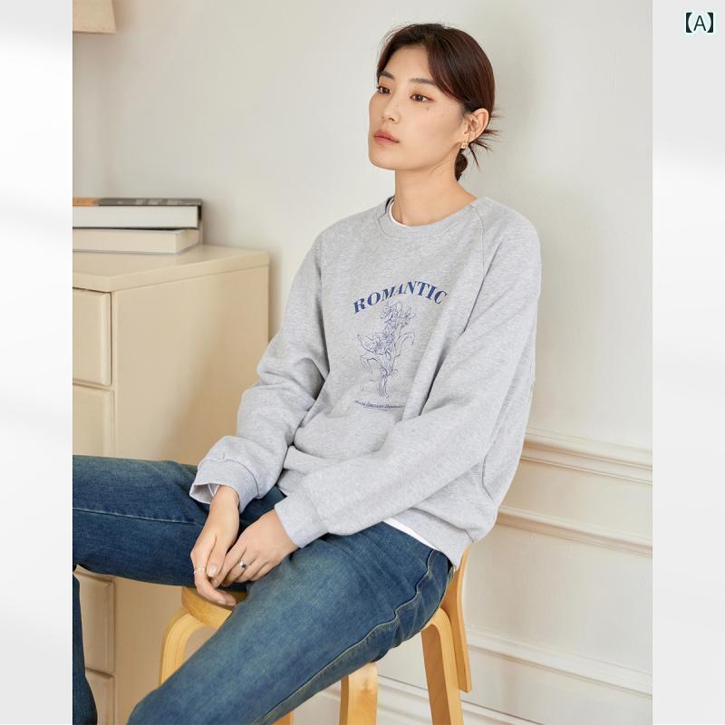 Tシャツ　　インナー AN 大きめ サイズ レディース 服 アート 絵画 連 体 プリント スウェットシャツ 春 やや 太め mm カジュアル スリム ラウンドネック トップス