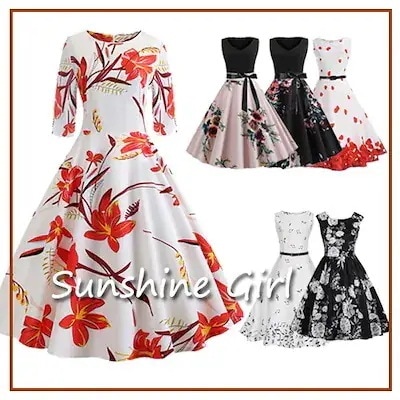 韓国ファッション 花柄ワンピース 結婚式 女子会 発表会　二次会　 ドレス　お呼ばれ パーティー セレブ 女優 同窓会　お茶会 オフィス OL 普段着 4,979円