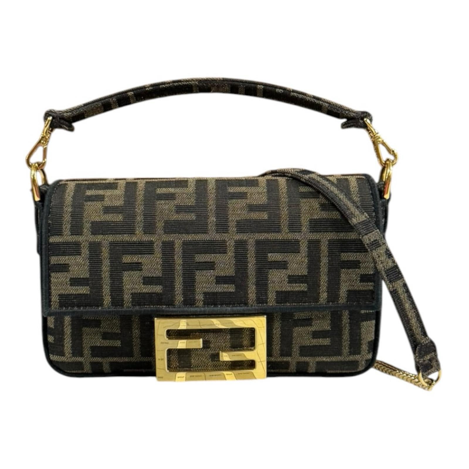 フェンディ バゲット ミニ ズッカ ショルダーバッグ キャンバス 8BS017 ブラウン FENDI 中古