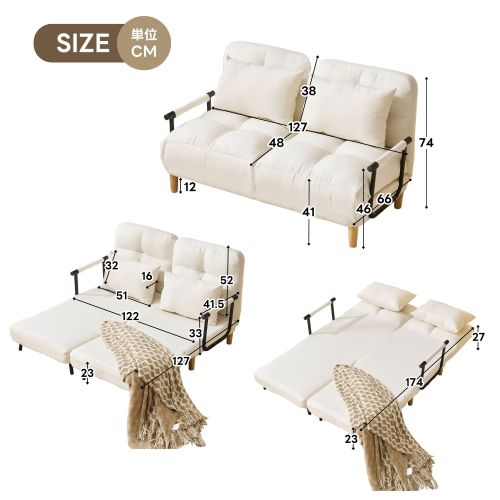 【即日発送】ソファベッド 折りたたみ 3WAY ファブリック生地 カウチソファー 肘付き 一人掛け 二人掛け カウチ リクライニング 一人暮らし 組立品 調節可能な背もたれ ふわふわ