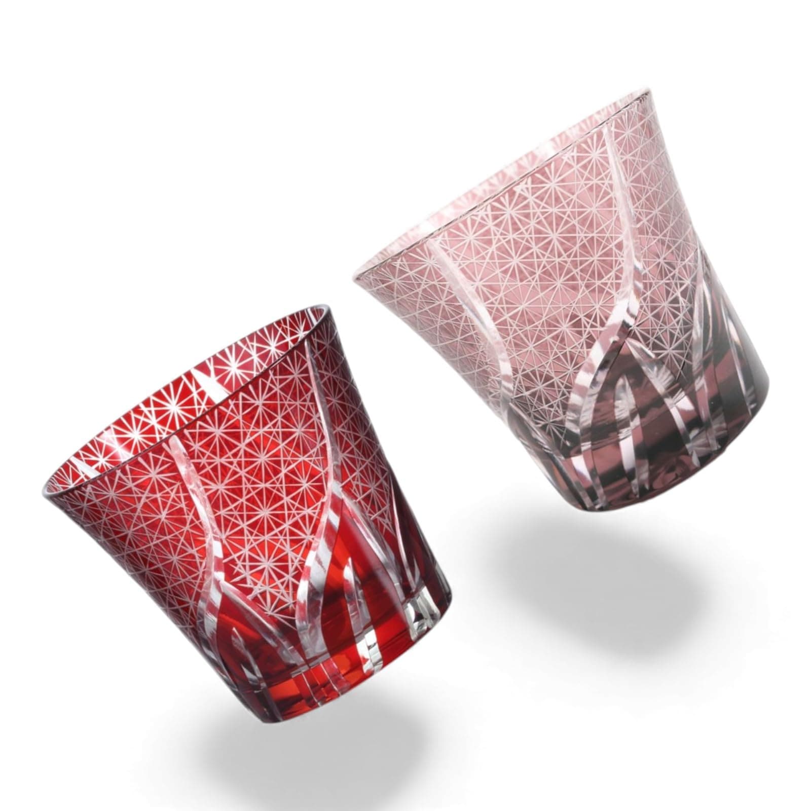 匠美風 ディナー ラグゼ 切子 ペア グラス カップ Φ94xH85mm 240cc 乱彫小紋 レッド & パープル 煌雅 PNO.331800