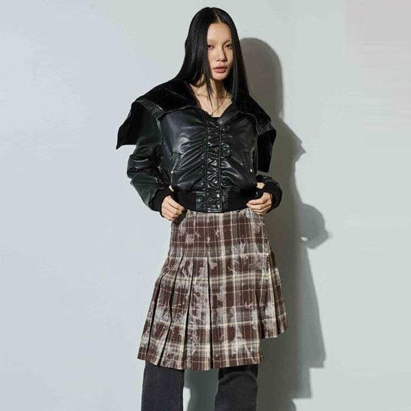 女性チェックレイヤードスカート(B253SK930P)