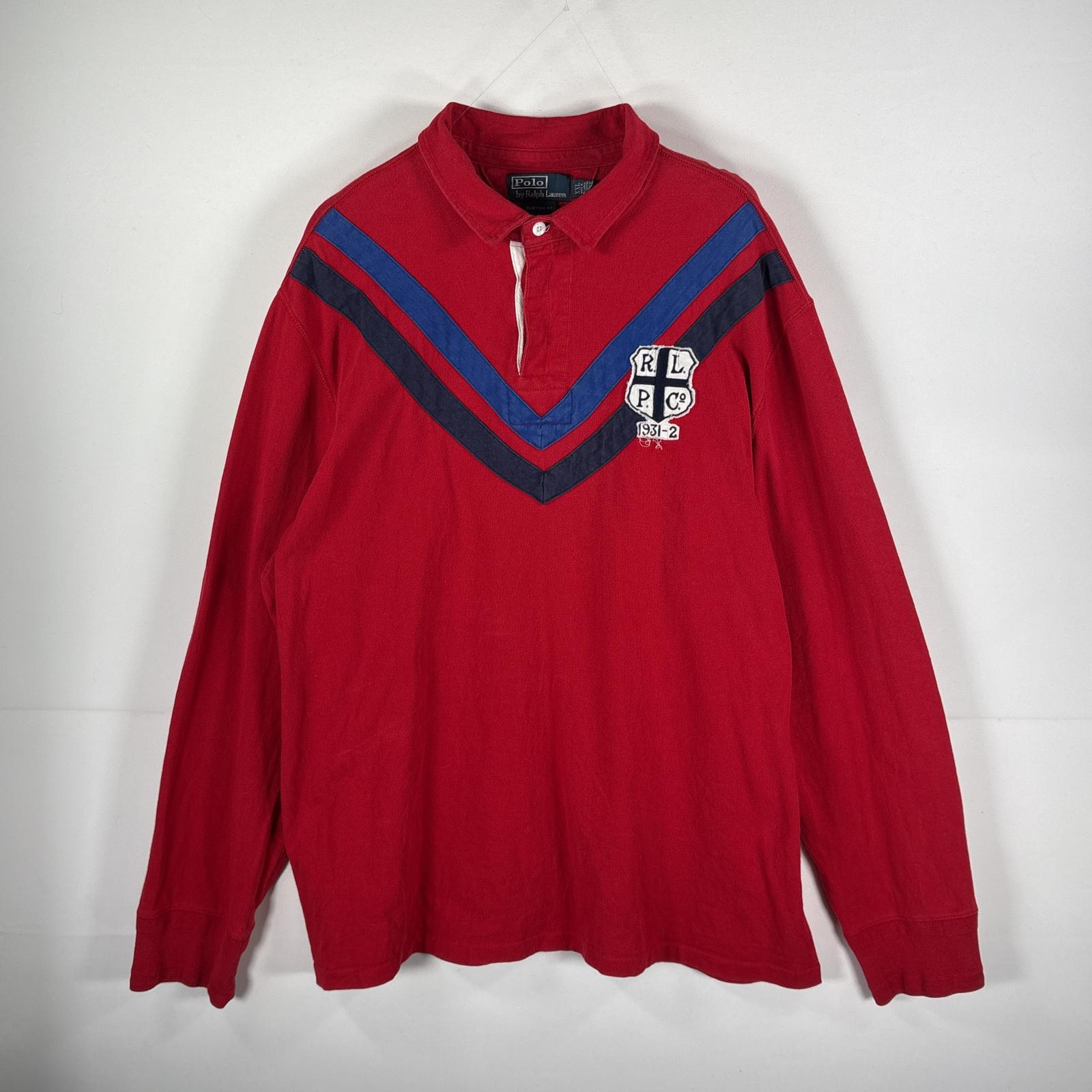 古着 90s～00s/90年代～00年代 ポロバイラルフローレン Polo by Ralph Lauren ラガーシャツ ワッペン刺繍 XXL レッド メンズ