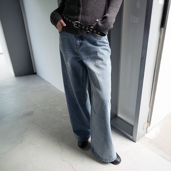 DAMAGE WIDE DENIM PANTS BLUE