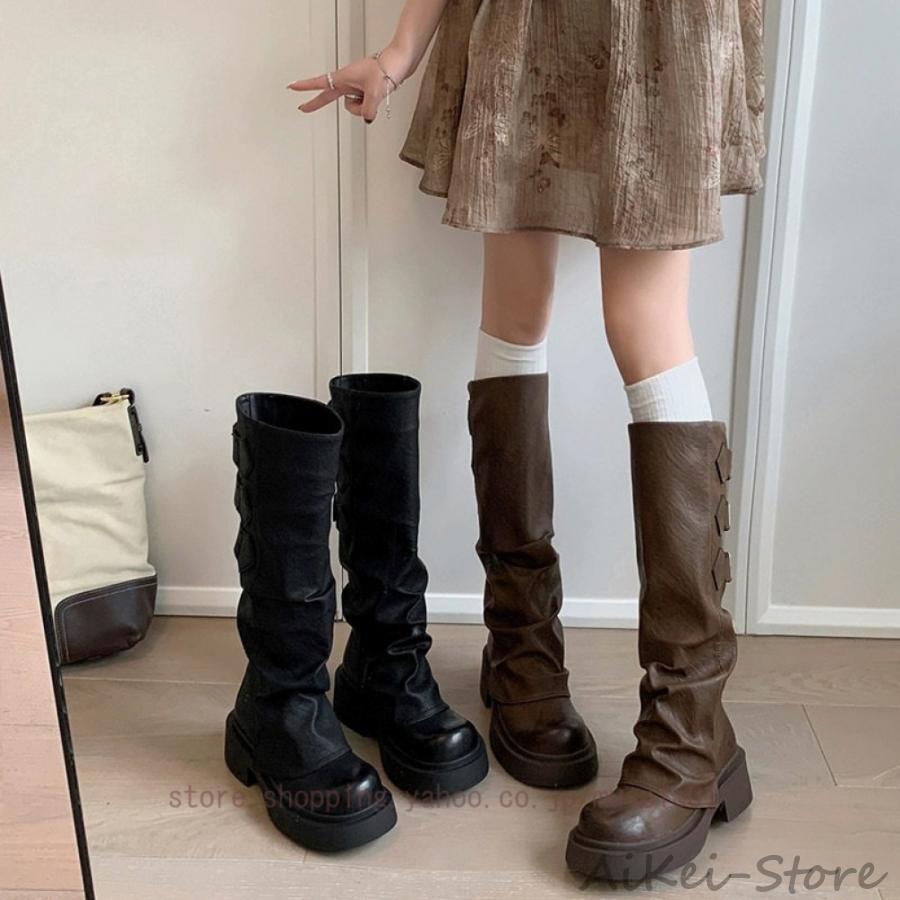 【急速発送 】ロングブーツ レディース ジョッキーブーツ レディース エンジニアブーツ 疲れない ブーツ ロング シンプル ふくらはぎ 履き口 大きい ゆったり 大きいサイズ
