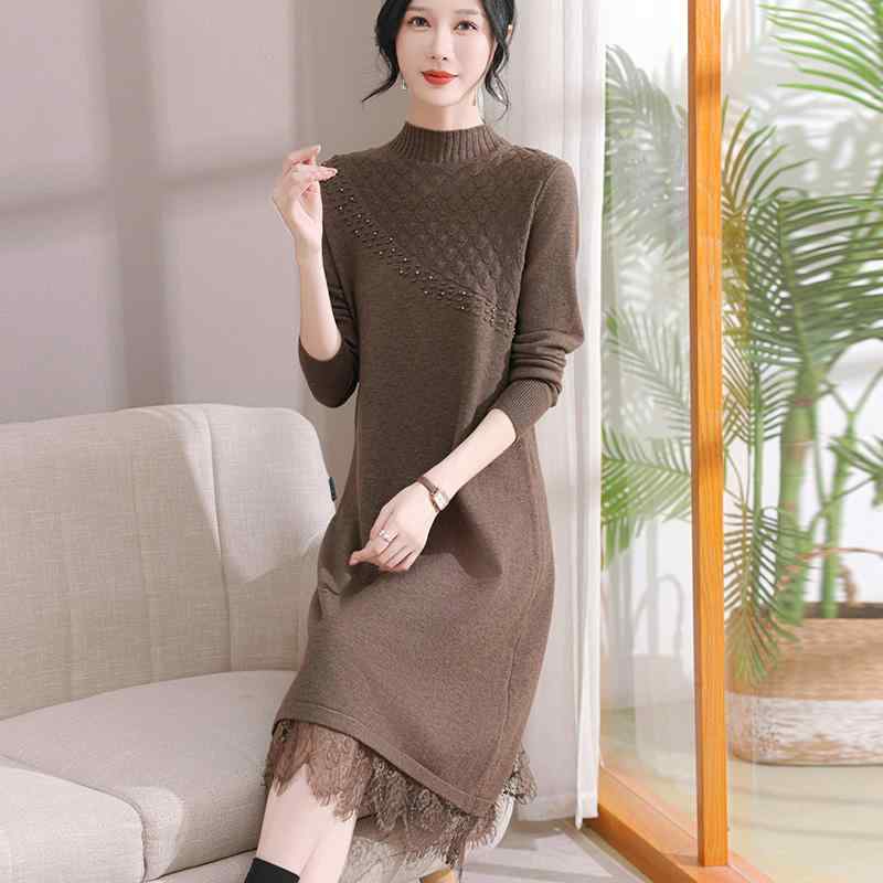 コーデ レディース ファッション オシャレ カワイイ シンプル きれいめ ナチュラル 上品カジュアル 婦人 襟 インナーウェア ミディアム丈 スカート ニット ワンピース