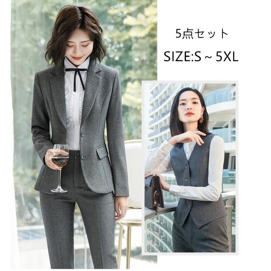 フォーマルスーツ レディース5点セット ベスト付きスーツ ビジネススーツ セットアップスーツ 通勤