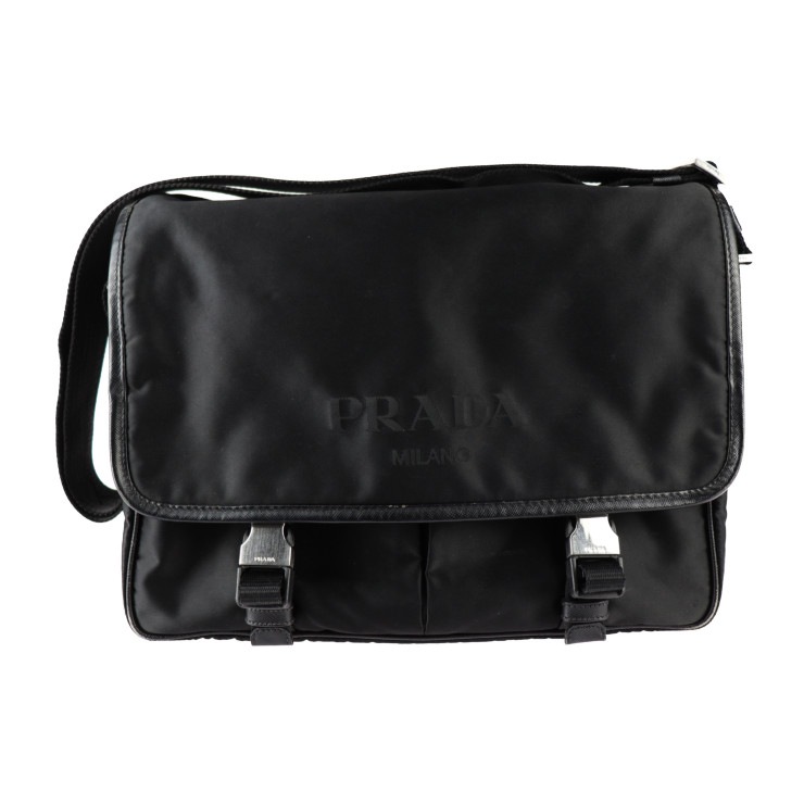 PRADA プラダ ショルダーバッグ 2VD768 メッセンジャーバッグ ナイロン レザー ブラック シルバー金具 クロスボディバッグ ロゴ【本物保証】