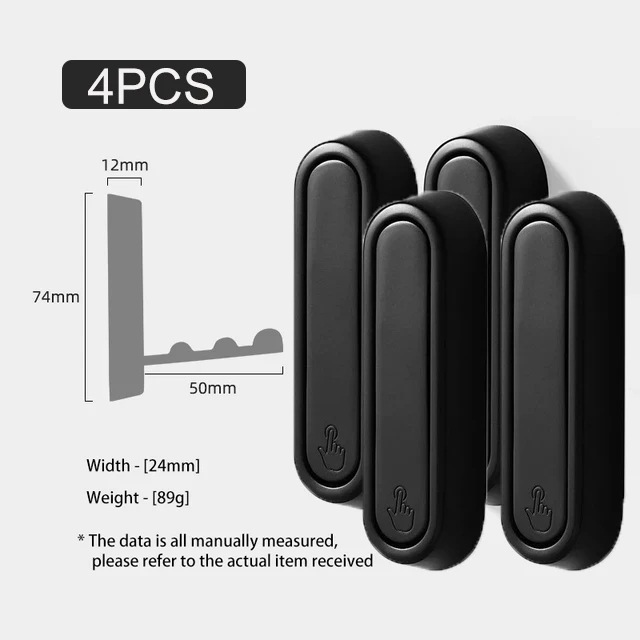 亜鉛合金折りたたみ式衣類フック,帽子,鍵,バッグ,家庭,キッチン,壁掛け,収納ラック,バスルームアクセサリー,4個 Black-A-4pcs