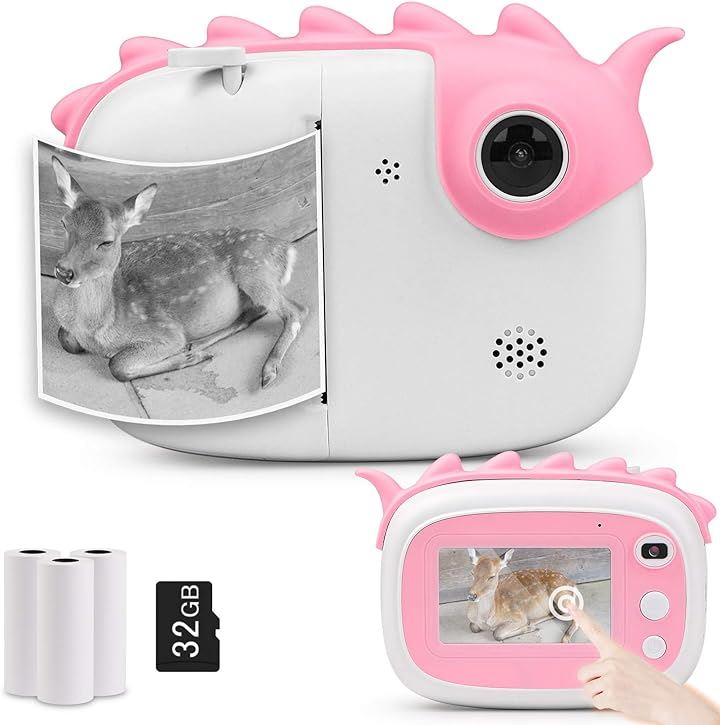 キッズカメラ トイカメラ 子供用 インスタントカメラ 3.0インチ タッチパネル 2800万画素 1080p 写真動画 五歳 USB充電( ピンク 人魚姫, 12.5x9x4cm)