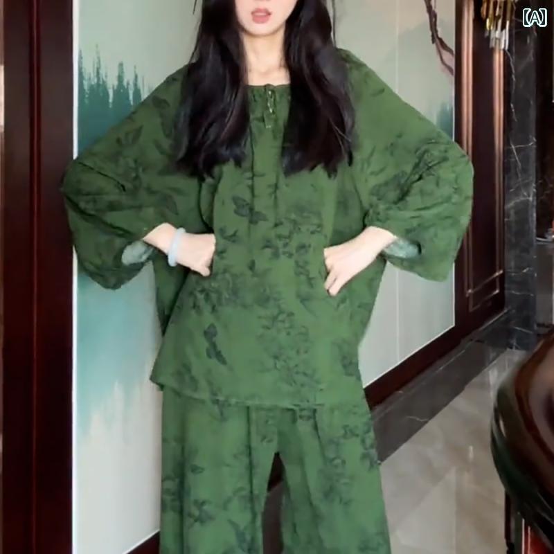 パジャマ　レディース　上下 Yuanxiang 春秋 高級 コットンシルク な パジャマ セット 長袖は 外で 着用 できます カジュアル シンプル 家 着