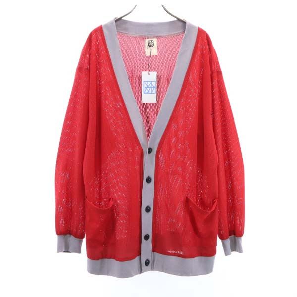 未使用 バースト222 19ss 日本製 長袖 メッシュ カーディガン 2 赤×グレー vast222 メンズ
