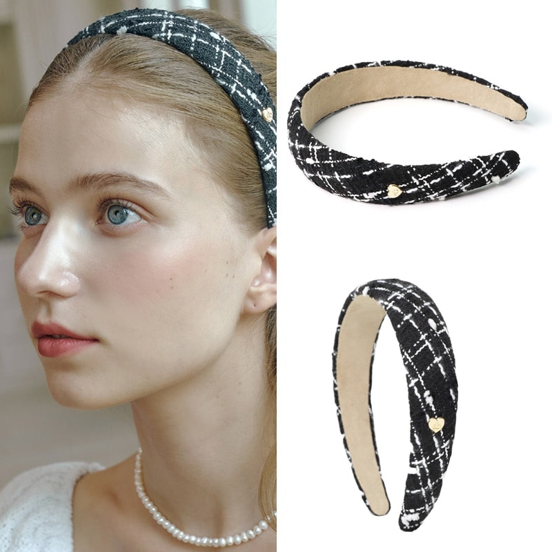 [韓国人気アクセサリー] ココ ツイード ヘアバンド(ブラック)韓国女性アクセサリー