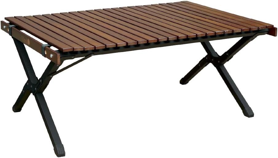 ウッドローテーブル ウッドロールテーブル ロールトップテーブル アルミ足 木製 天然木 収納ケース付き (90モデル/高さ調整機能あり)