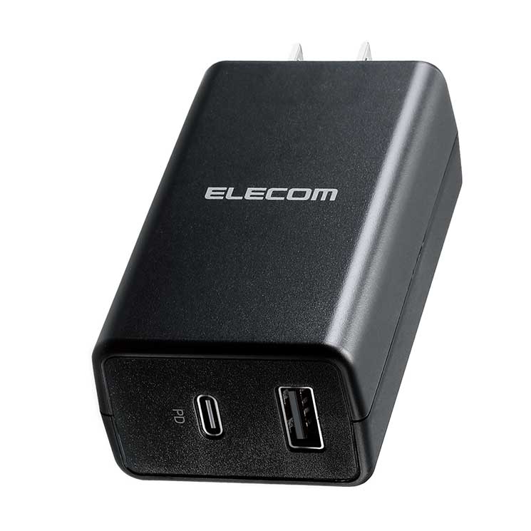 ACアダプター スマホ充電器 タイプCポート1 USB-Aポート1 コンパクト ブラック