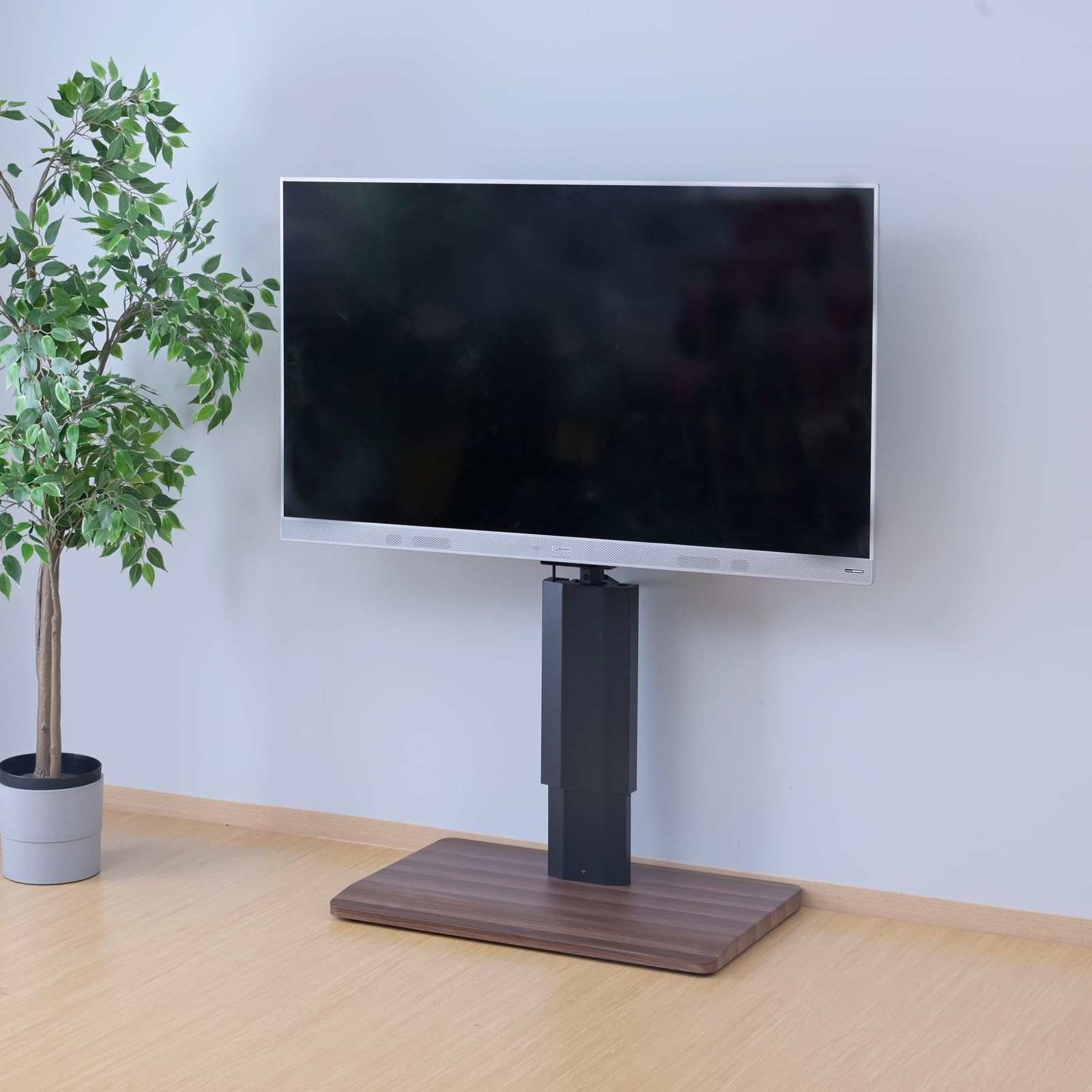 山善 テレビ台 テレビスタンド 壁寄せ 高さ無段階調節 レバー昇降式 キャスター付き 左右15度首振り 幅80×奥行50×高さ116-150cm 全体耐荷重50kg 組立品 ウォル 14679