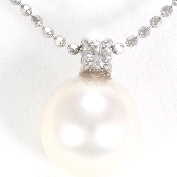 K18 18金 WG ホワイトゴールド ネックレス パール ダイヤ 0.06 ジュエリー 中古