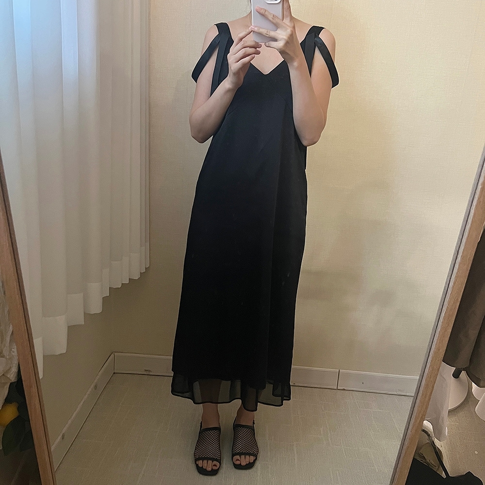 サテン テープ ロング ワンピース