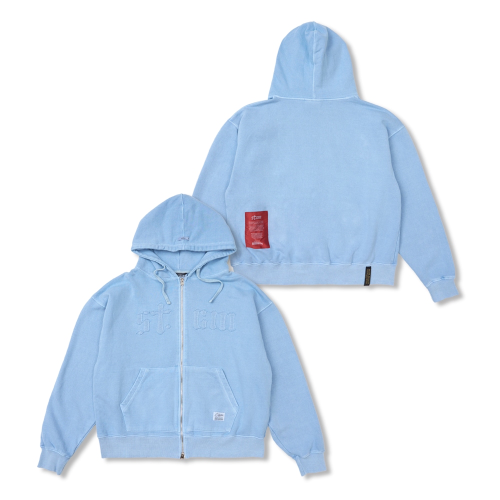 Applique STGM Pigment Washed Oversized Zip-up Hoodie Sky Blue