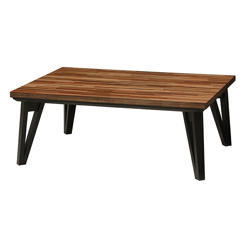 リビングコタツ（ブラウン）　ルーン105WN細やかな寄木細工調の天板と三角脚がスタイリッシュ