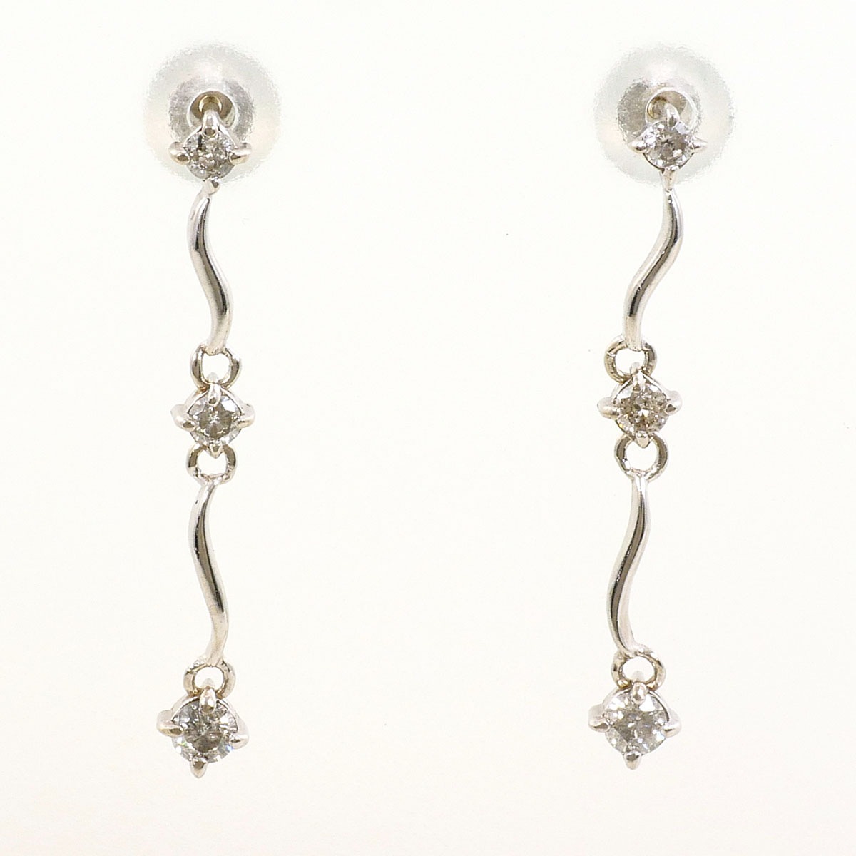 K14 14金 WG ホワイトゴールド ピアス ダイヤモンド 0.11ct 総重量約0.6g 中古