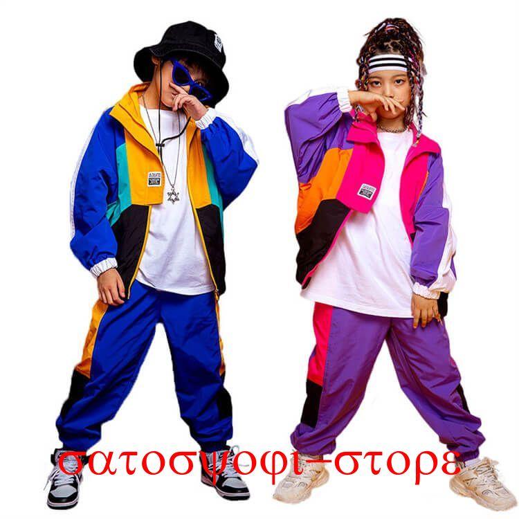 新作即納キッズダンス衣装 ヒップホップ ジャズダンス 2タイプ パーカー 舞台 韓国 ストリート 舞台衣装 セットアップ ユニフォーム 120-170cmキッズダンス衣装 ヒップホップ