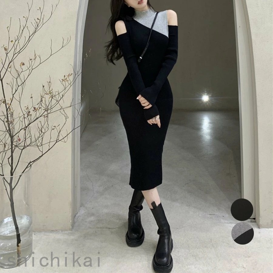 肩出し ホワイトデー 長袖レディース THOM WILLS ニットワンピース