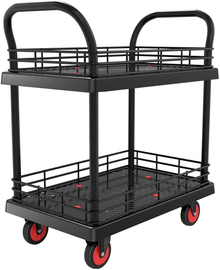 2段台車 手押し台車 カゴ台車 ドンキーカート キャリーラック ツールカート 業務用 耐荷重400kg こぼれ止め 落下防止 ストッパー付き 両袖(大型60x90cm 耐荷重400kg)