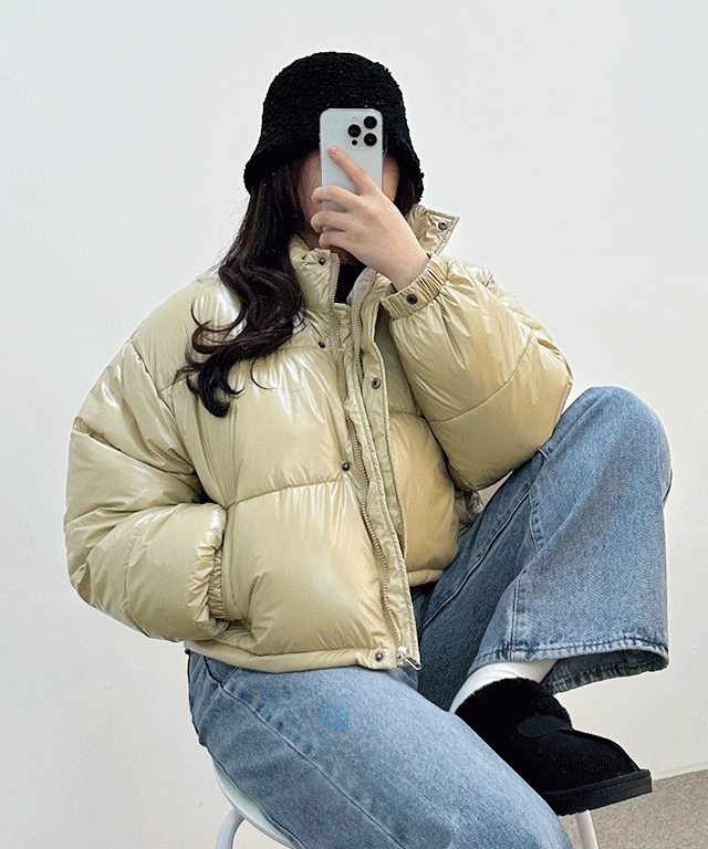 [~88size/6オンス] ビッグサイズシルエット 魅力的なエナメルツヤあり ショートダウン