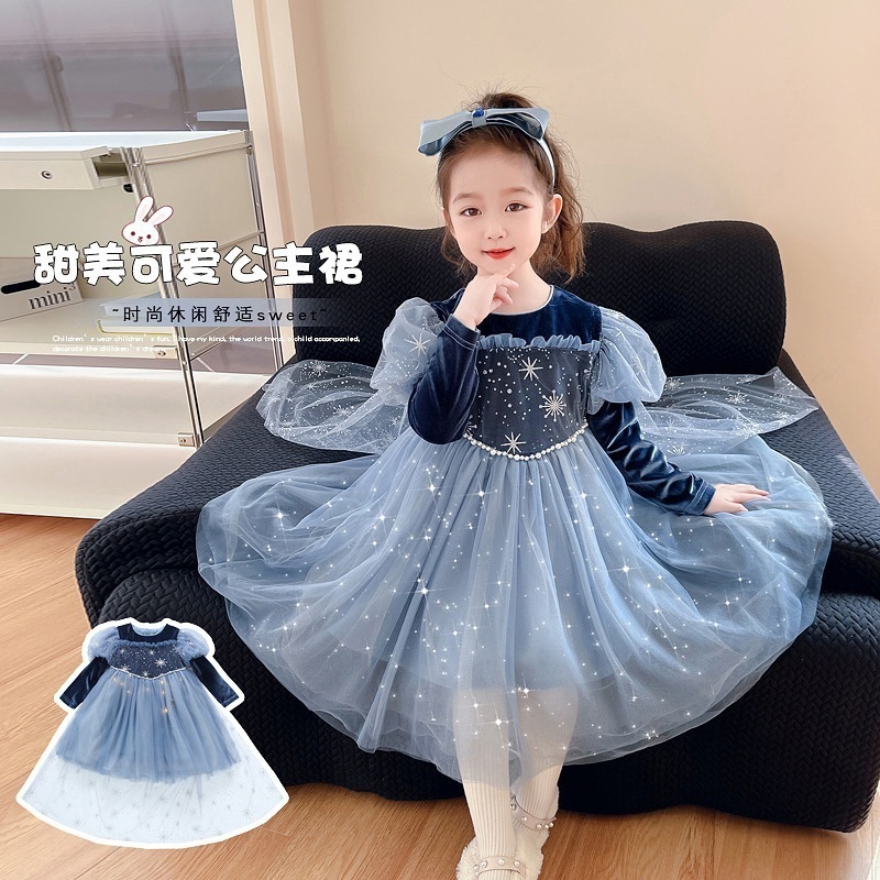 女の子スカート秋冬22新しいスタイル子供ベルベットドレスガーゼスカート女の赤ちゃんジャンプスーツ