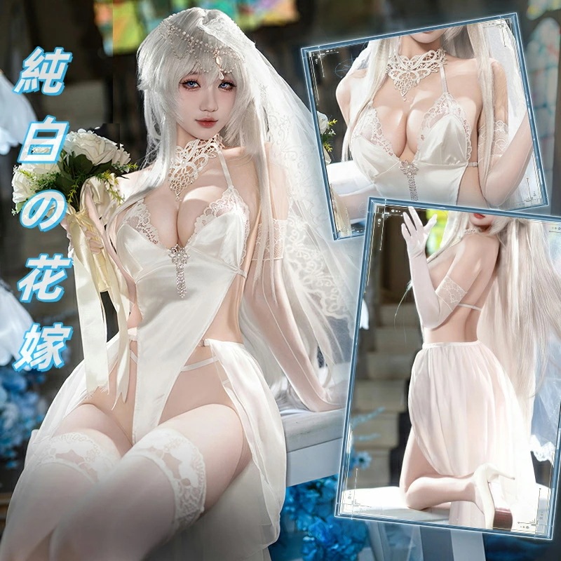 【即納】 ウェディングドレス 花嫁 結婚式 洋服 コスプレ セクシー コスチューム ガーター ランジェリー ベビードール レオタード オープンクロッチ　かわいい 女性 レディース ホワイト ストッキ